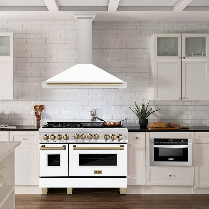 ZLINE Autograph Edition 48 in. Convertible Stainless Steel Range Hood with White Matte Shell and Accents (KB4STZ-WM48)