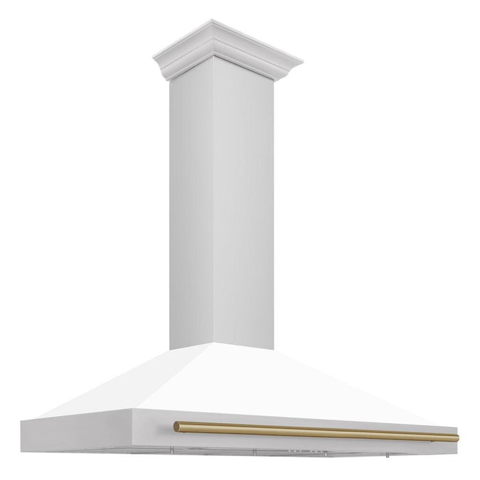 ZLINE Autograph Edition Convertible Stainless Steel Range Hood with White Matte Shell and Champagne Bronze Accents (KB4STZ-WM-CB)