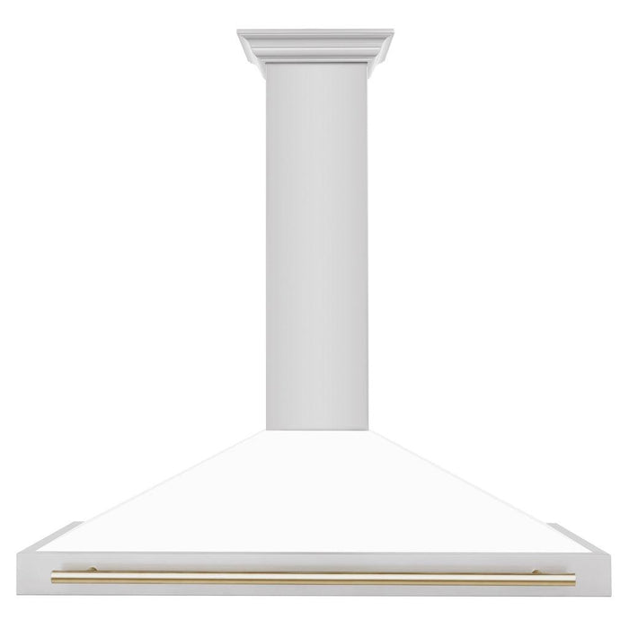 ZLINE Autograph Edition Convertible Stainless Steel Range Hood with White Matte Shell and Polished Gold Accents (KB4STZ-WM-G)