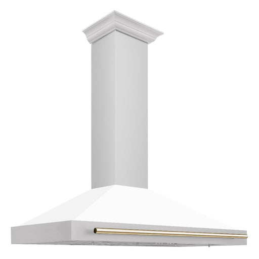 ZLINE Autograph Edition 48 in. Stainless Steel Range Hood with White Matte Shell and Accents (KB4STZ-WM48) Stainless Steel with Polished Gold Accents