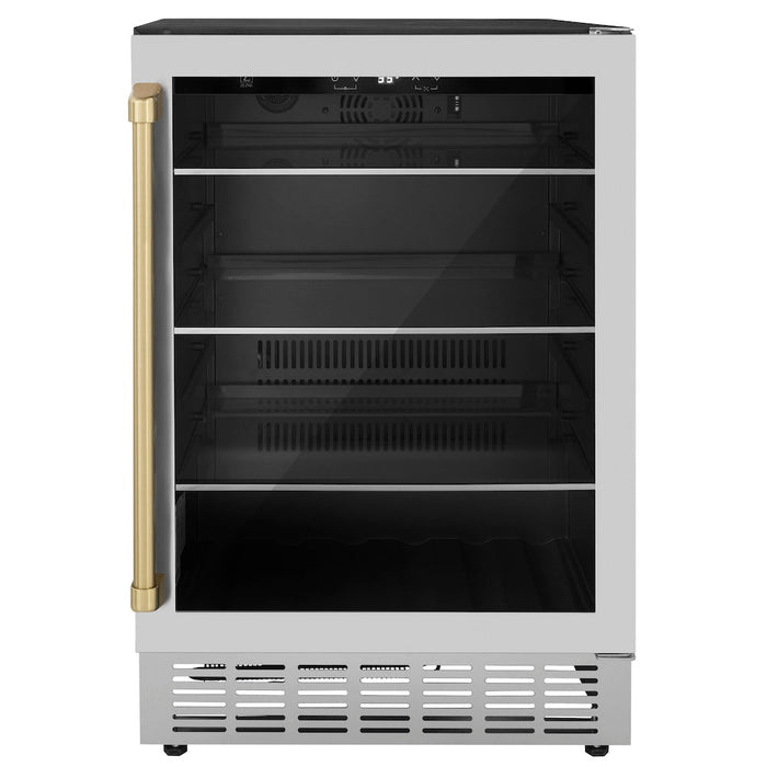 ZLINE Autograph Edition Kitchen Package with 24 in. Wine Cooler and 24 in. Beverage Fridge with Champagne Bronze Accents (2AKP-RBV-RWV-CB)