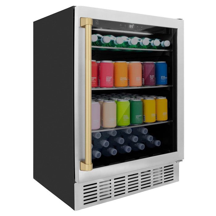 ZLINE Autograph Edition 24 in. Monument 154 Can Beverage Fridge in Stainless Steel with Champagne Bronze Accents (RBVZ-US-24-CB)