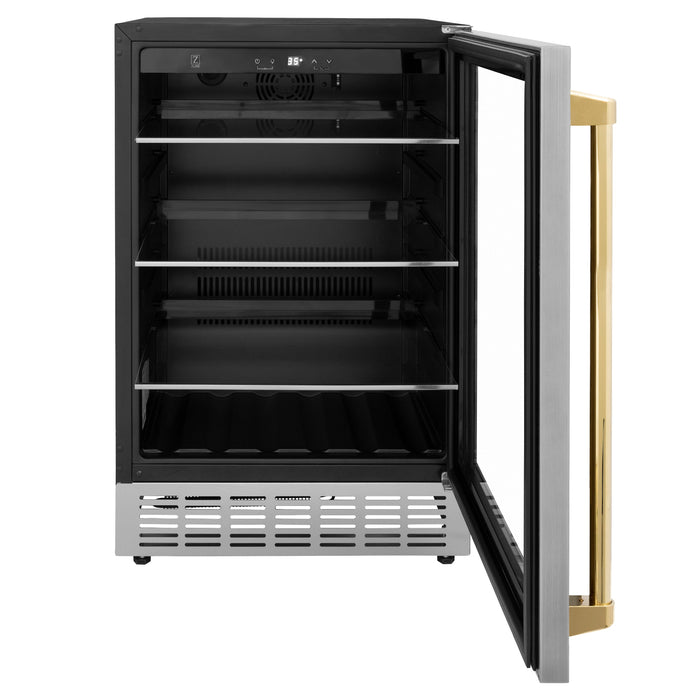 ZLINE Autograph Package - 24" Wine Cooler and 24" Beverage Fridge with Gold Accents, 2KP-RBV-RWV-G