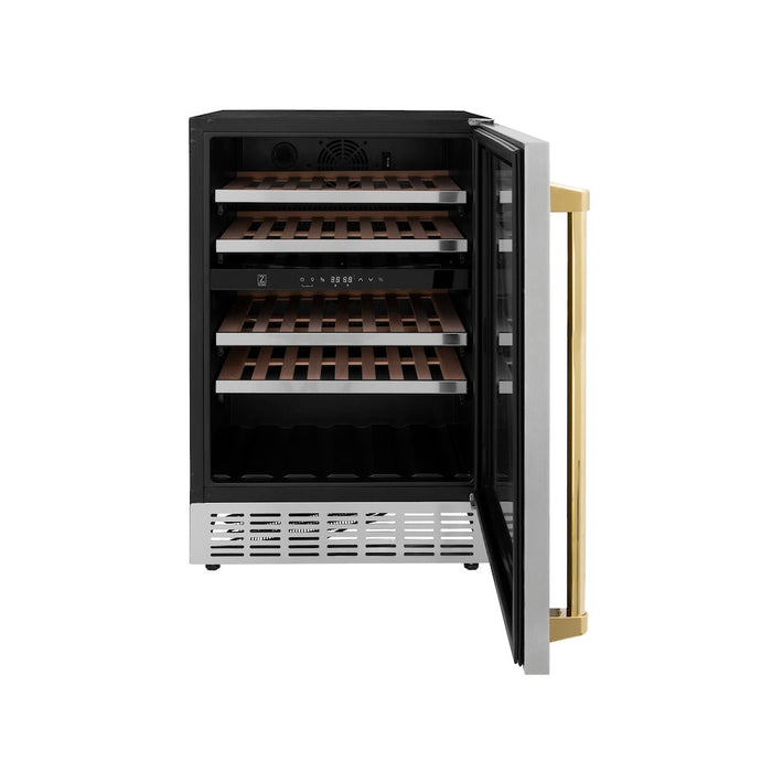 ZLINE Autograph Edition Kitchen Package with 24 in. Wine Cooler and 24 in. Beverage Fridge with Gold Accents (2AKP-RBV-RWV-G)