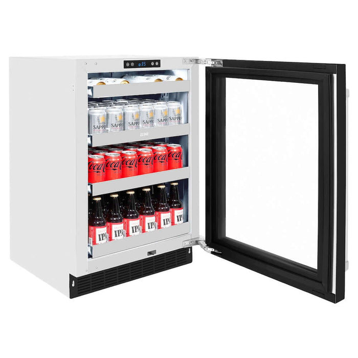 ZLINE 24 in. Touchstone 151 Can Beverage Fridge With Black Matte Glass Door (RBSO-BLM-24)