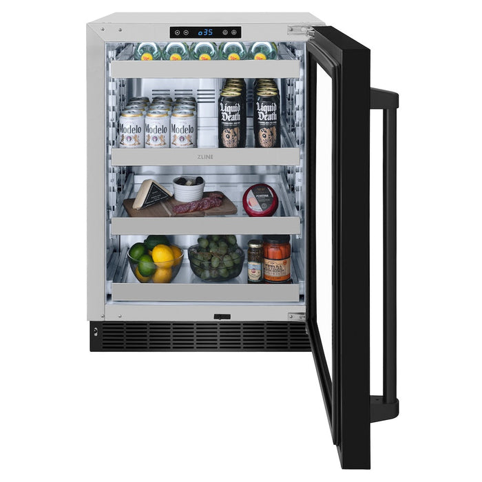 ZLINE 24 in. Touchstone 151 Can Beverage Fridge With Black Stainless Steel Glass Door (RBSO-BS-24)