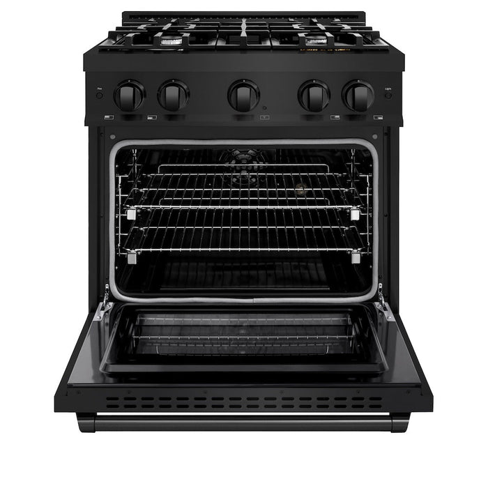 ZLINE 30 in. 4.2 cu. ft. Select Dual Fuel Range with 4 Burner Gas Cooktop and Electric Convection Oven in Black Stainless Steel (HDRB-30)