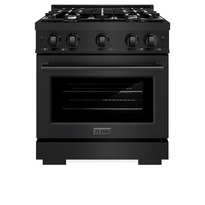 ZLINE 30 in. 4.2 cu. ft. Select Dual Fuel Range with 4 Burner Gas Cooktop and Electric Convection Oven in Black Stainless Steel (HDRB-30)