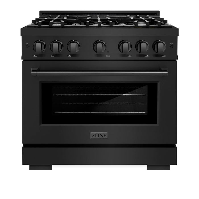 ZLINE 36 in. 5.2 cu. ft. Select Dual Fuel Range with 6 Burner Gas Cooktop and Electric Convection Oven in Black Stainless Steel (HDRB-36)