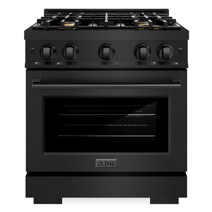 ZLINE 30" 4.2 cu. ft. Select Gas Range in Black Stainless Steel with 4 Brass Burners, HGRB-BR-30