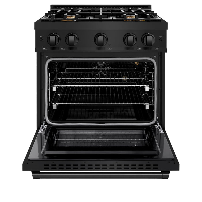 ZLINE 30" 4.2 cu. ft. Select Gas Range in Black Stainless Steel with 4 Brass Burners, HGRB-BR-30