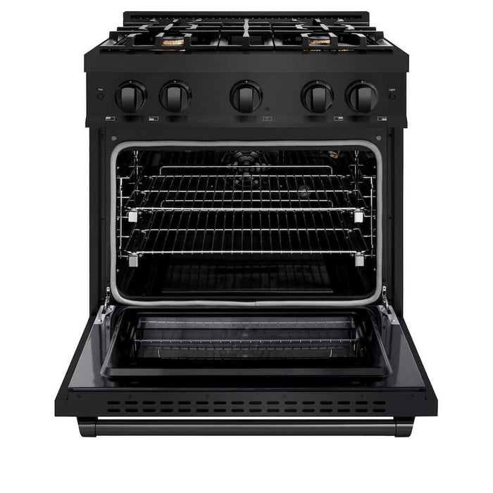 ZLINE 30 in. 4.2 cu. ft. Select Gas Range with Convection Gas Oven in Black Stainless Steel with 4 Brass Burners (HGRB-BR-30)