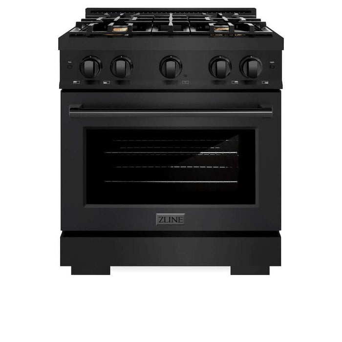 ZLINE 30 in. 4.2 cu. ft. Select Gas Range with Convection Gas Oven in Black Stainless Steel with 4 Brass Burners (HGRB-BR-30)