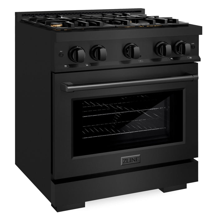 ZLINE 30" 4.2 cu. ft. Select Gas Range in Black Stainless Steel with 4 Brass Burners, HGRB-BR-30