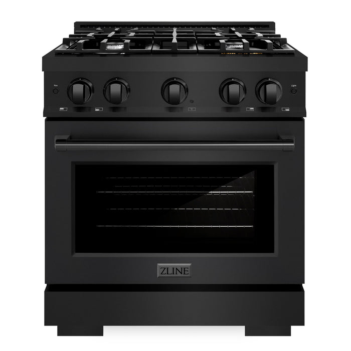 ZLINE 30" 4.2 cu. ft. Select Gas Range with 4 Burners in Black Stainless Steel, HGRB-30