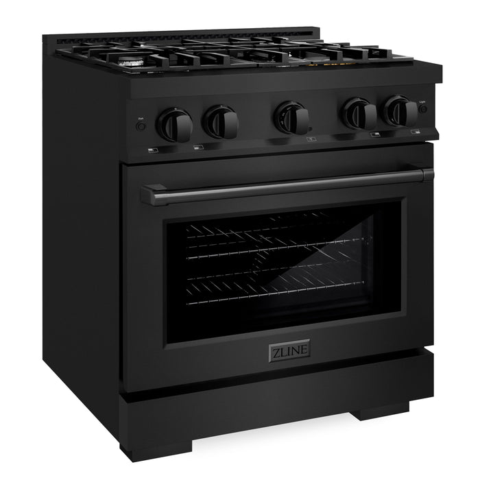 ZLINE 30" 4.2 cu. ft. Select Gas Range with 4 Burners in Black Stainless Steel, HGRB-30