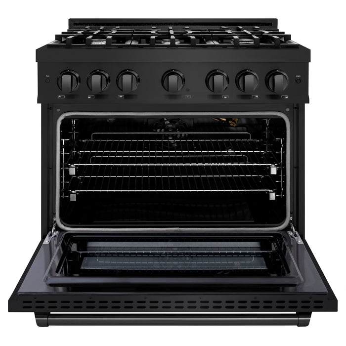 ZLINE 36" 5.2 cu. ft. Select Gas Range with 6 Burners in Black Stainless Steel, HGRB-36