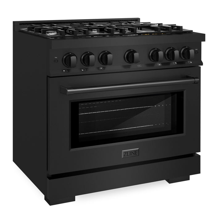 ZLINE 36" 5.2 cu. ft. Select Gas Range with 6 Burners in Black Stainless Steel, HGRB-36