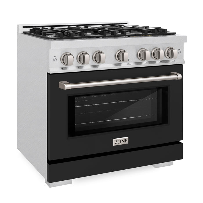 ZLINE 36" 5.2 cu. ft. Select Dual Fuel Range with 6 Burners in DuraSnow® Stainless Steel with Black Matte Door, HDRS-BLM-36