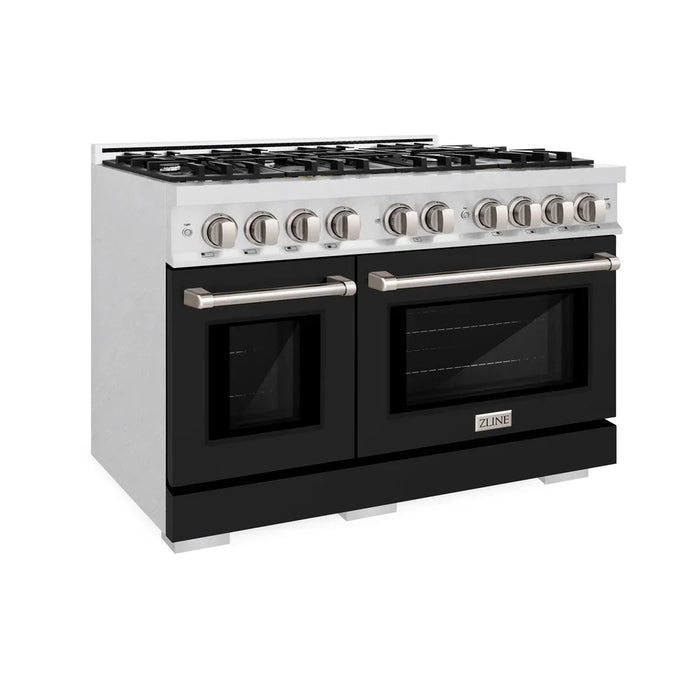 ZLINE 48" 6.7 cu. ft. Select Double Oven Gas Range with 8 Burners in DuraSnow® Stainless Steel with Black Matte Doors, HGRS-BLM-48