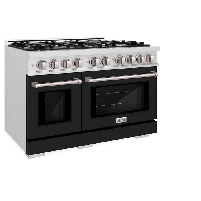 ZLINE 48 in. 6.7 cu. ft. Select Double Oven Gas Range with 8 Burner Cooktop in DuraSnow® Stainless Steel with Black Matte Doors (HGRS-BLM-48)