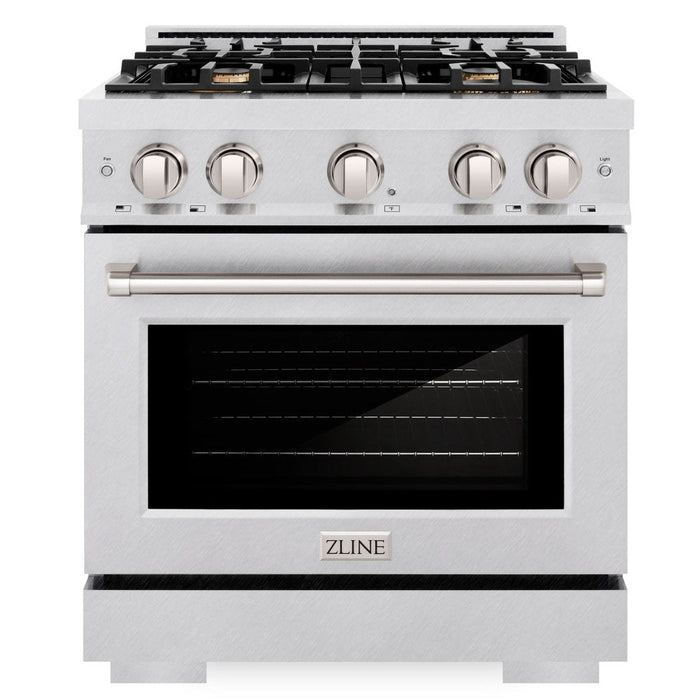 ZLINE 30" 4.2 cu. ft. Select Dual Fuel Range withs in DuraSnow® Stainless Steel with 4 Brass Burners, HDRS-BR-30