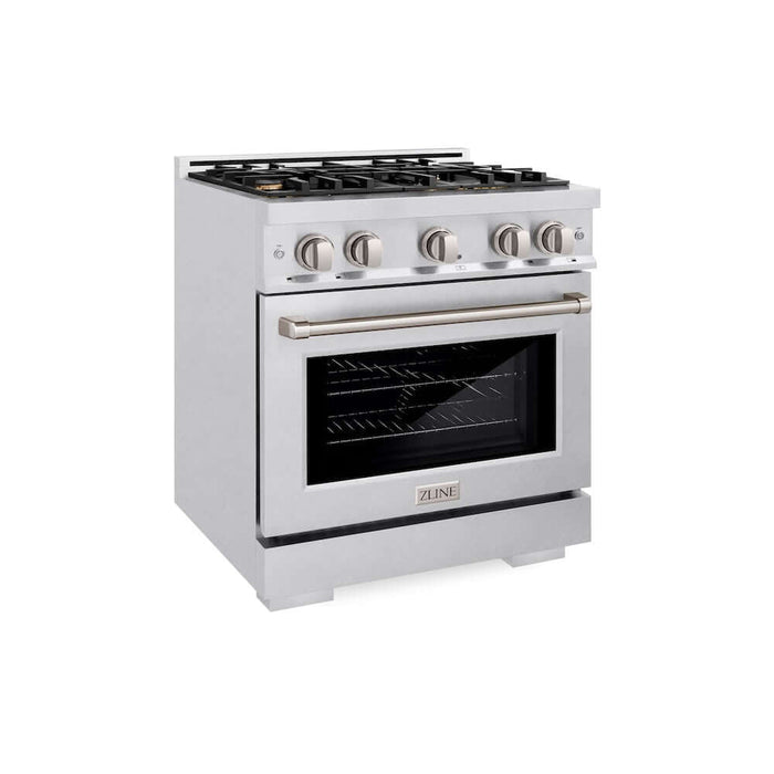 ZLINE 30 in. 4.2 cu. ft. Select Dual Fuel Range with Gas Cooktop and Electric Convection Oven in DuraSnow® Stainless Steel with 4 Brass Burners (HDRS-BR-30)