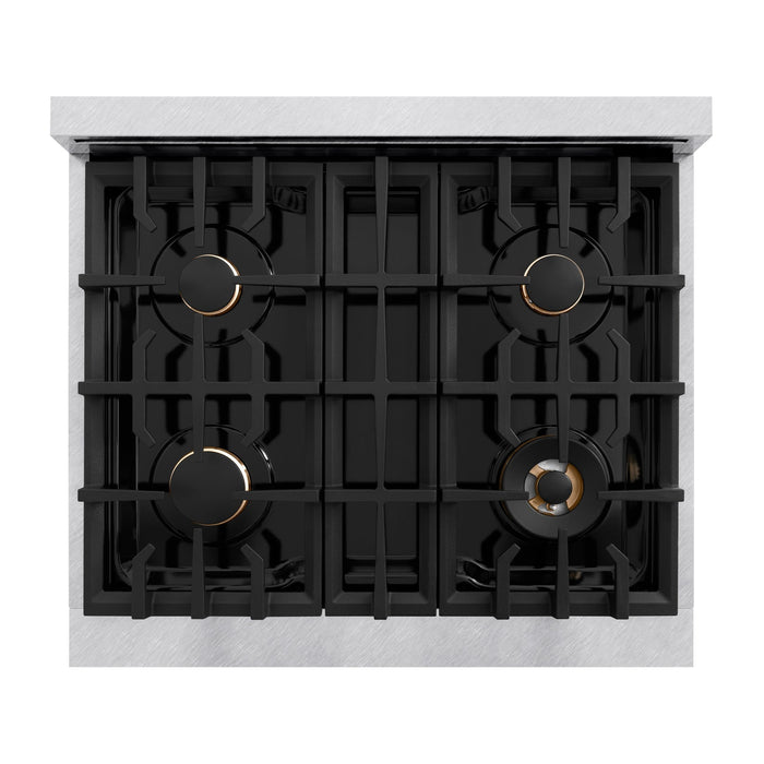 ZLINE 30" 4.2 cu. ft. Select Dual Fuel Range withs in DuraSnow® Stainless Steel with 4 Brass Burners, HDRS-BR-30