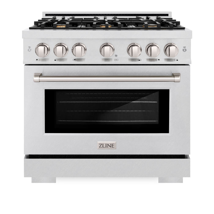 ZLINE 36" 5.2 cu. ft. Select Dual Fuel Range in DuraSnow® Stainless Steel with 6 Brass Burners, HDRS-BR-36