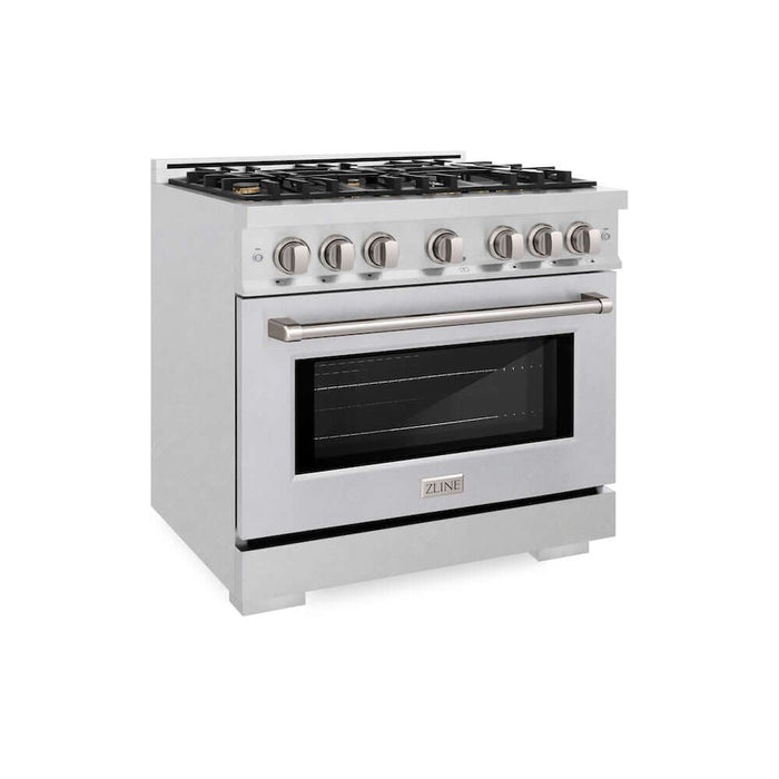 ZLINE 36 in. 5.2 cu. ft. Select Dual Fuel Range with Gas Cooktop and Electric Convection Oven in DuraSnow® Stainless Steel with 6 Brass Burners (HDRS-BR-36)