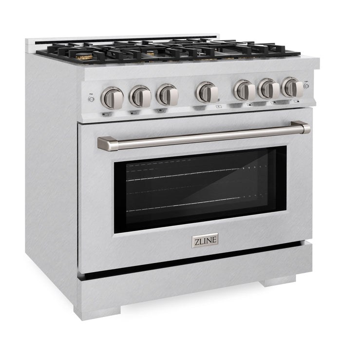 ZLINE 36" 5.2 cu. ft. Select Dual Fuel Range in DuraSnow® Stainless Steel with 6 Brass Burners, HDRS-BR-36