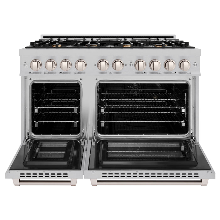 ZLINE 48" 6.7 cu. ft. Select Double Oven Dual Fuel Range in DuraSnow® Stainless Steel with 8 Brass Burners, HDRS-BR-48