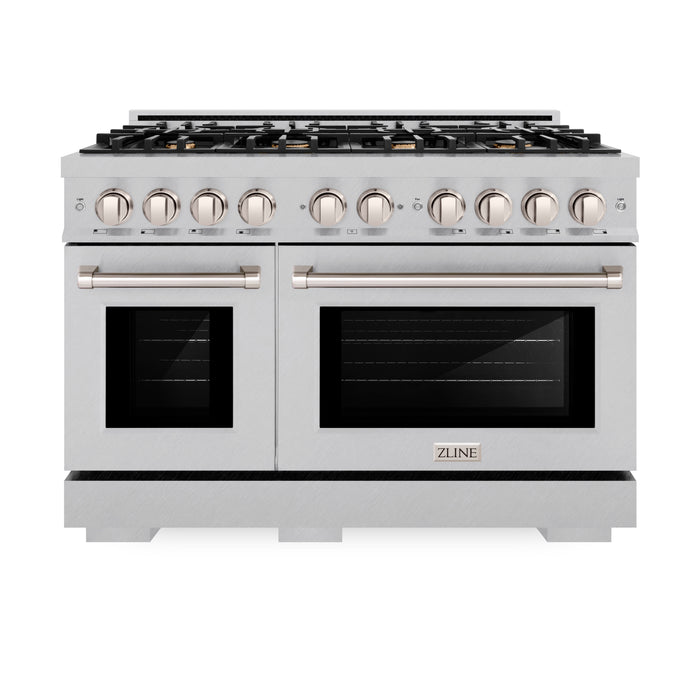 ZLINE 48" 6.7 cu. ft. Select Double Oven Dual Fuel Range in DuraSnow® Stainless Steel with 8 Brass Burners, HDRS-BR-48