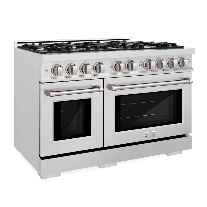 ZLINE 48" 6.7 cu. ft. Select Double Oven Dual Fuel Range in DuraSnow® Stainless Steel with 8 Brass Burners, HDRS-BR-48