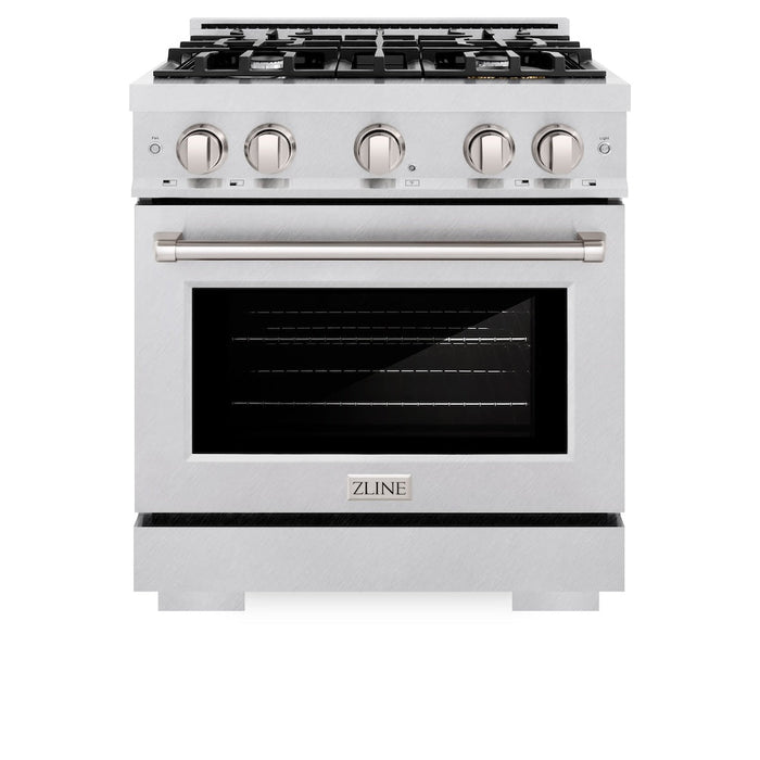 ZLINE 30 in. 4.2 cu. ft. Select Dual Fuel Range with 4 Burner Gas Cooktop and Electric Convection Oven in DuraSnow® Stainless Steel (HDRS-30)