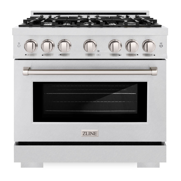 ZLINE 36" 5.2 cu. ft. Select Dual Fuel Range with 6 Burners in DuraSnow® Stainless Steel, HDRS-36