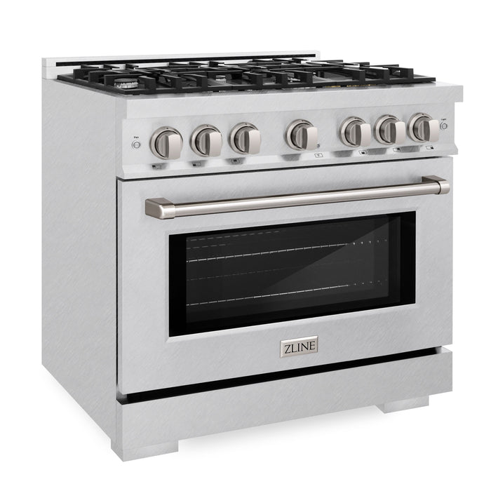 ZLINE 36" 5.2 cu. ft. Select Dual Fuel Range with 6 Burners in DuraSnow® Stainless Steel, HDRS-36