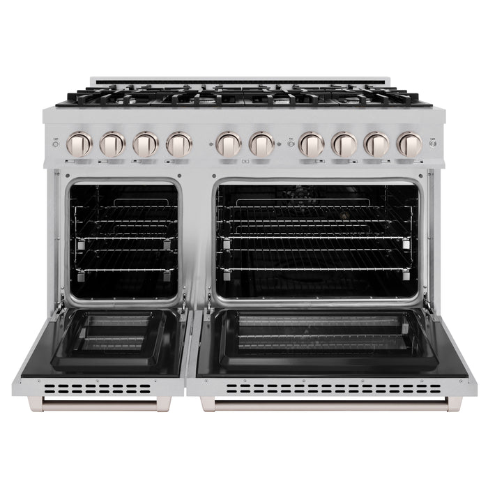 ZLINE 48" 6.7 cu. ft. Select Double Oven Dual Fuel Range with 8 Burners in DuraSnow® Stainless Steel, HDRS-48