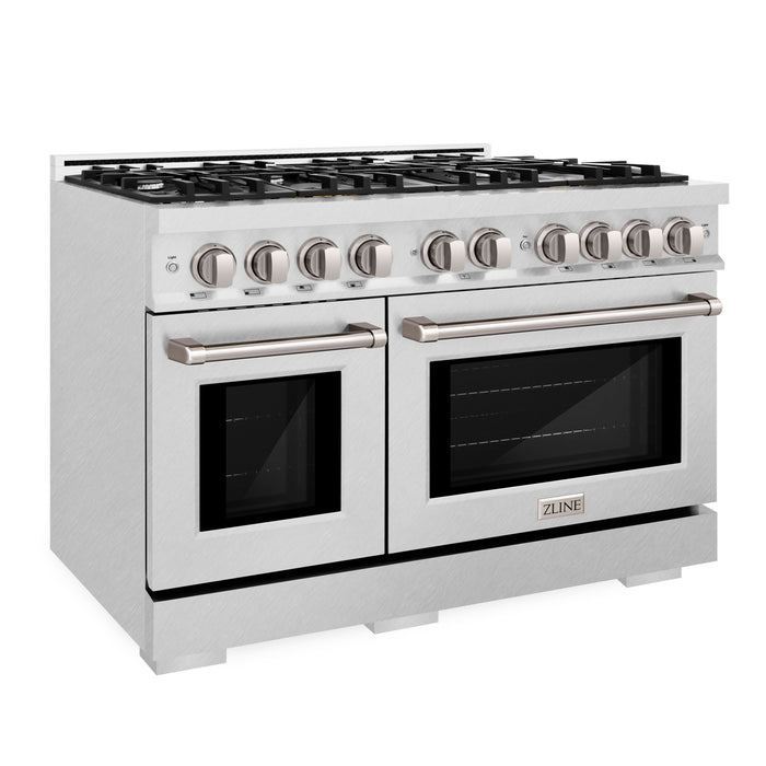 ZLINE 48" 6.7 cu. ft. Select Double Oven Dual Fuel Range with 8 Burners in DuraSnow® Stainless Steel, HDRS-48