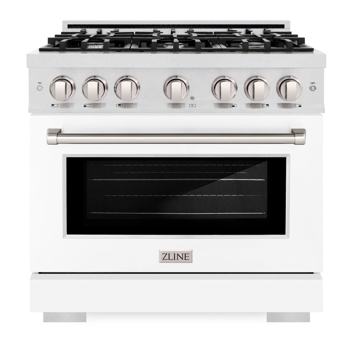 ZLINE 36" 5.2 cu. ft. Select Dual Fuel Range with 6 Burners in DuraSnow® Stainless Steel with White Matte Door, HDRS-WM-36