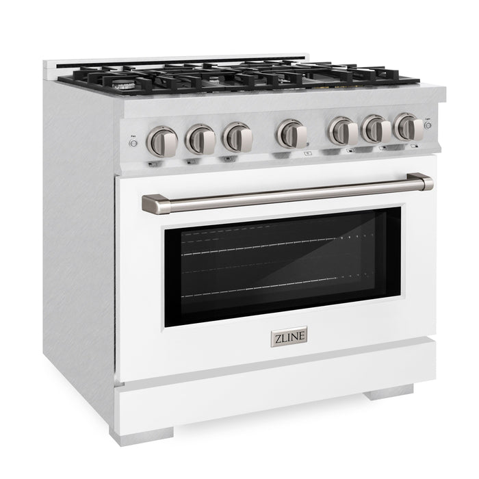 ZLINE 36" 5.2 cu. ft. Select Dual Fuel Range with 6 Burners in DuraSnow® Stainless Steel with White Matte Door, HDRS-WM-36