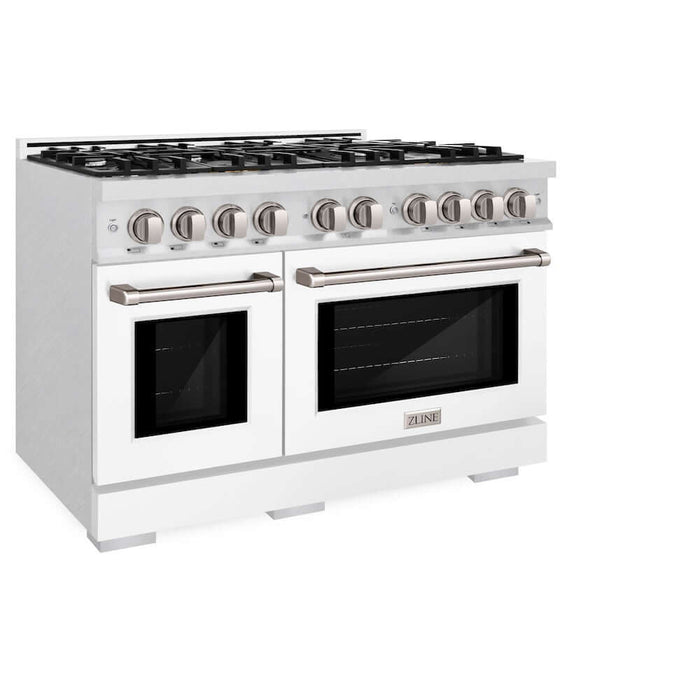 ZLINE 48 in. 6.7 cu. ft. Select Double Oven Dual Fuel Range with 8 Burner Gas Cooktop in DuraSnow® Stainless Steel with White Matte Doors (HDRS-WM-48)