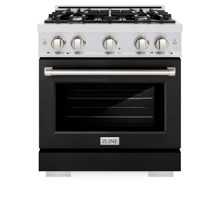 ZLINE 30" 4.2 cu. ft. Select Gas Range with 4 Burners in DuraSnow® Stainless Steel with Black Matte Door, HGRS-BLM-30