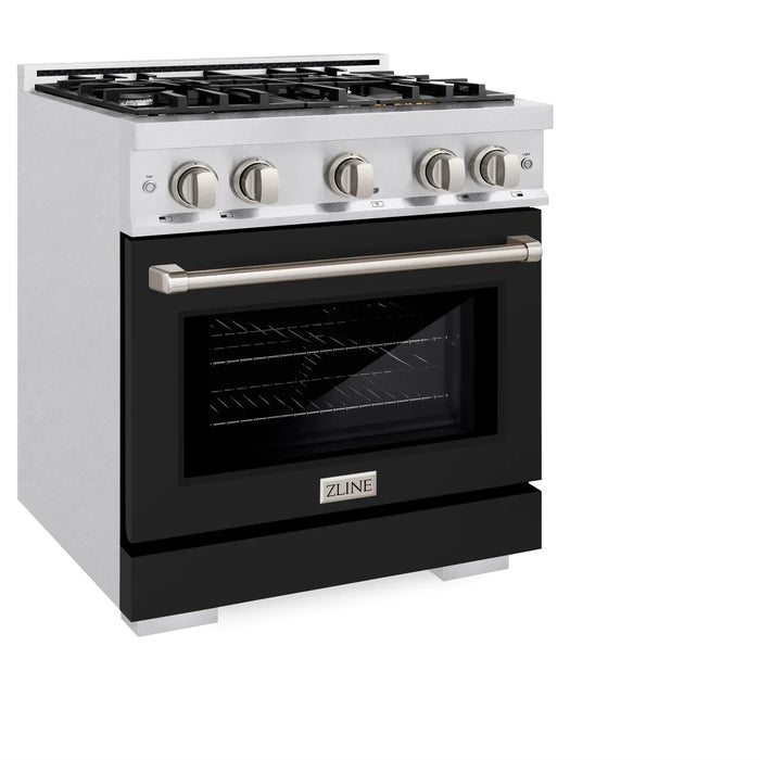 ZLINE 30" 4.2 cu. ft. Select Gas Range with 4 Burners in DuraSnow® Stainless Steel with Black Matte Door, HGRS-BLM-30