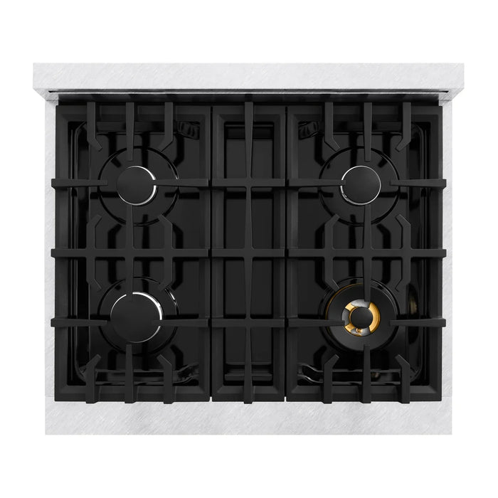 ZLINE 30" 4.2 cu. ft. Select Gas Range with 4 Burners in DuraSnow® Stainless Steel with Black Matte Door, HGRS-BLM-30