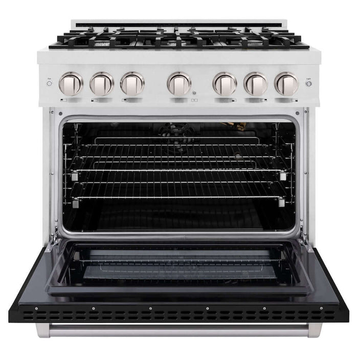 ZLINE 36 in. 5.2 cu. ft. Select Gas Range with 6 Burner Cooktop and Convection Gas Oven in DuraSnow® Stainless Steel with Black Matte Door (HGRS-BLM-36)