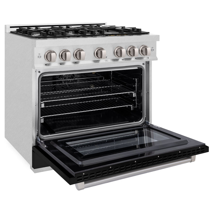 ZLINE 36" 5.2 cu. ft. Select Gas Range with 6 Burners in DuraSnow® Stainless Steel with Black Matte Door, HGRS-BLM-36