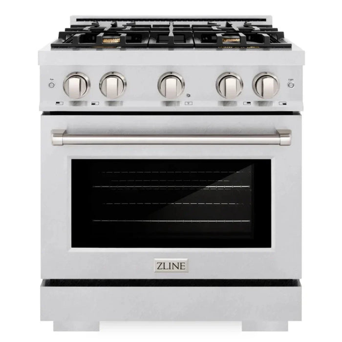 ZLINE 30" 4.2 cu. ft. Select Gas Range with Convection Gas Oven in DuraSnow® Stainless Steel with 4 Brass Burners, HGRS-BR-30