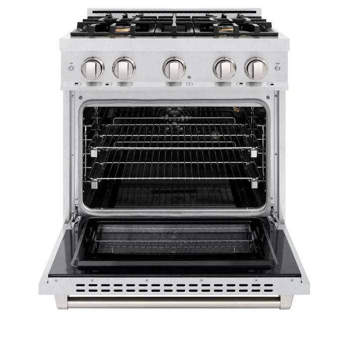 ZLINE 30" 4.2 cu. ft. Select Gas Range with Convection Gas Oven in DuraSnow® Stainless Steel with 4 Brass Burners, HGRS-BR-30