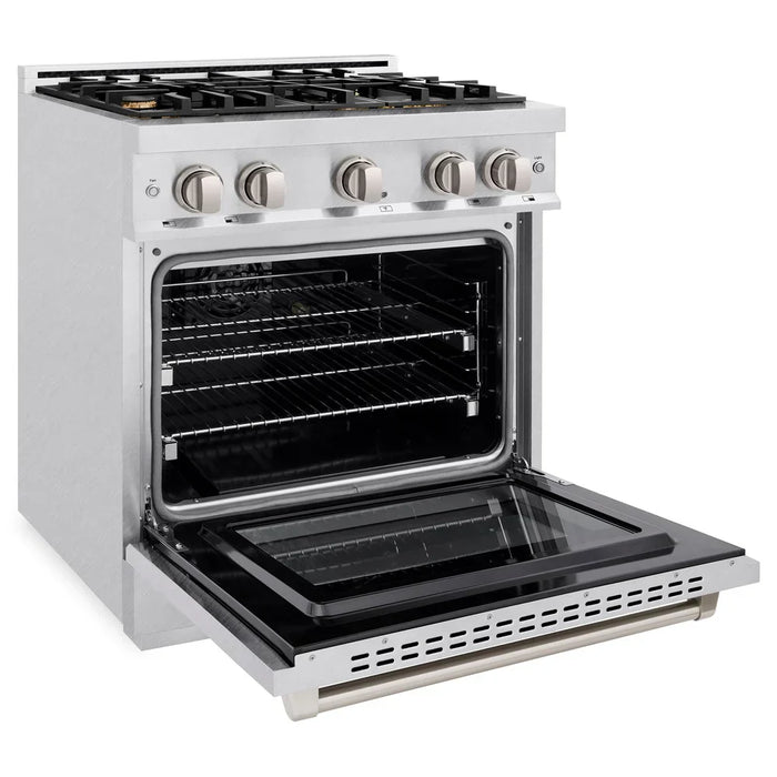 ZLINE 30" 4.2 cu. ft. Select Gas Range with Convection Gas Oven in DuraSnow® Stainless Steel with 4 Brass Burners, HGRS-BR-30